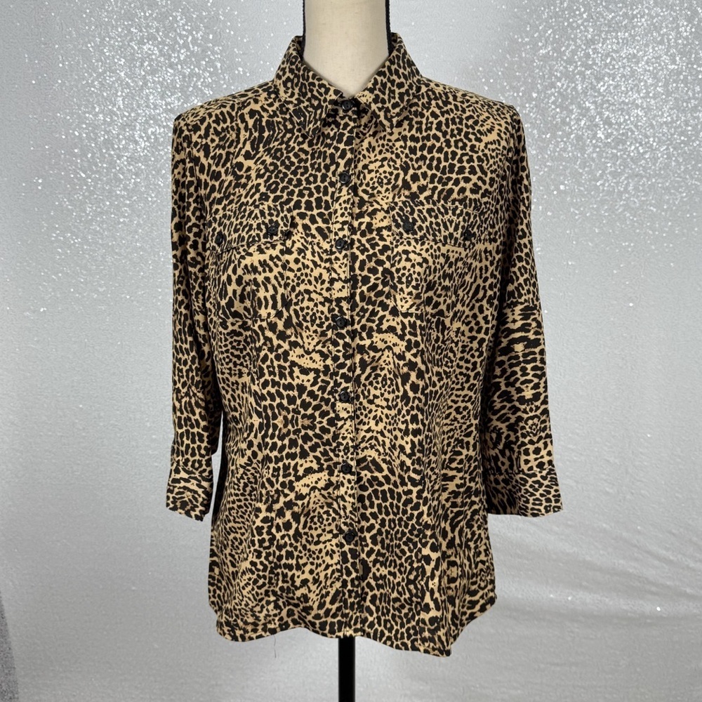 Notations Leopard Print Button-Down Shirt Size Sm… - image 3